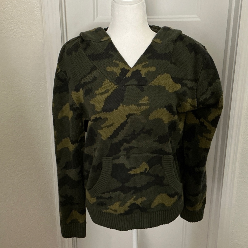 Camo V-Neck Sweater in Green and Black by Velvet Heart
